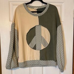 POL Cream and Green Patchwork Sweater NWOT oversized S